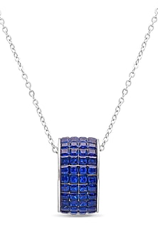 White Rhodium Finish Sapphire Spinel Stone Pendant Necklace In Sterling Silver