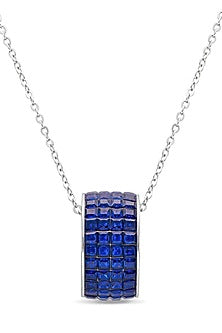 White Rhodium Finish Sapphire Spinel Stone Pendant Necklace In Sterling Silver