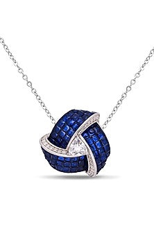 White Rhodium Finish Sapphire Blue Spinel Stone Pendant Necklace In Sterling Silver
