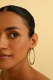 Gold Plated Textured Hoop Earrings In Sterling Silver