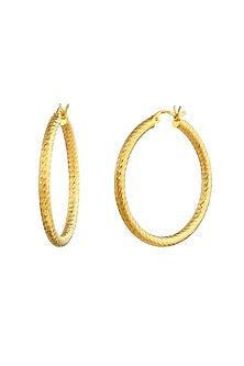 Gold Plated Textured Hoop Earrings In Sterling Silver