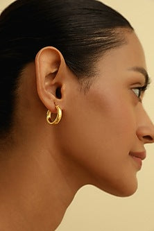 Gold Plated Textured Small Hoop Earrings In Sterling Silver