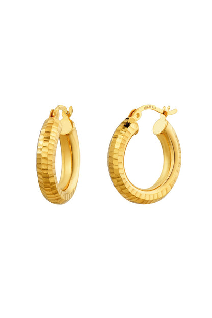 Gold Plated Textured Small Hoop Earrings In Sterling Silver