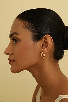 Gold Plated Textured Small Hoop Earrings In Sterling Silver