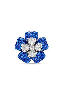 White Rhodium Finish Sapphire Spinel Stone Ring In Sterling Silver