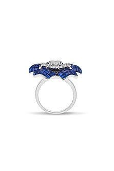 White Rhodium Finish Sapphire Spinel Stone Ring In Sterling Silver