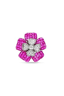 White Rhodium Finish Ruby Spinel Stone Ring In Sterling Silver