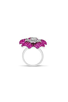 White Rhodium Finish Ruby Spinel Stone Ring In Sterling Silver