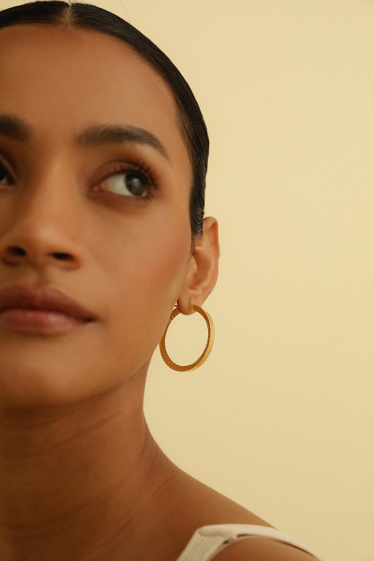 Gold Plated Tapered Ridges Large Hoop Earrings In Sterling Silver