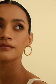 Gold Plated Tapered Ridges Large Hoop Earrings In Sterling Silver