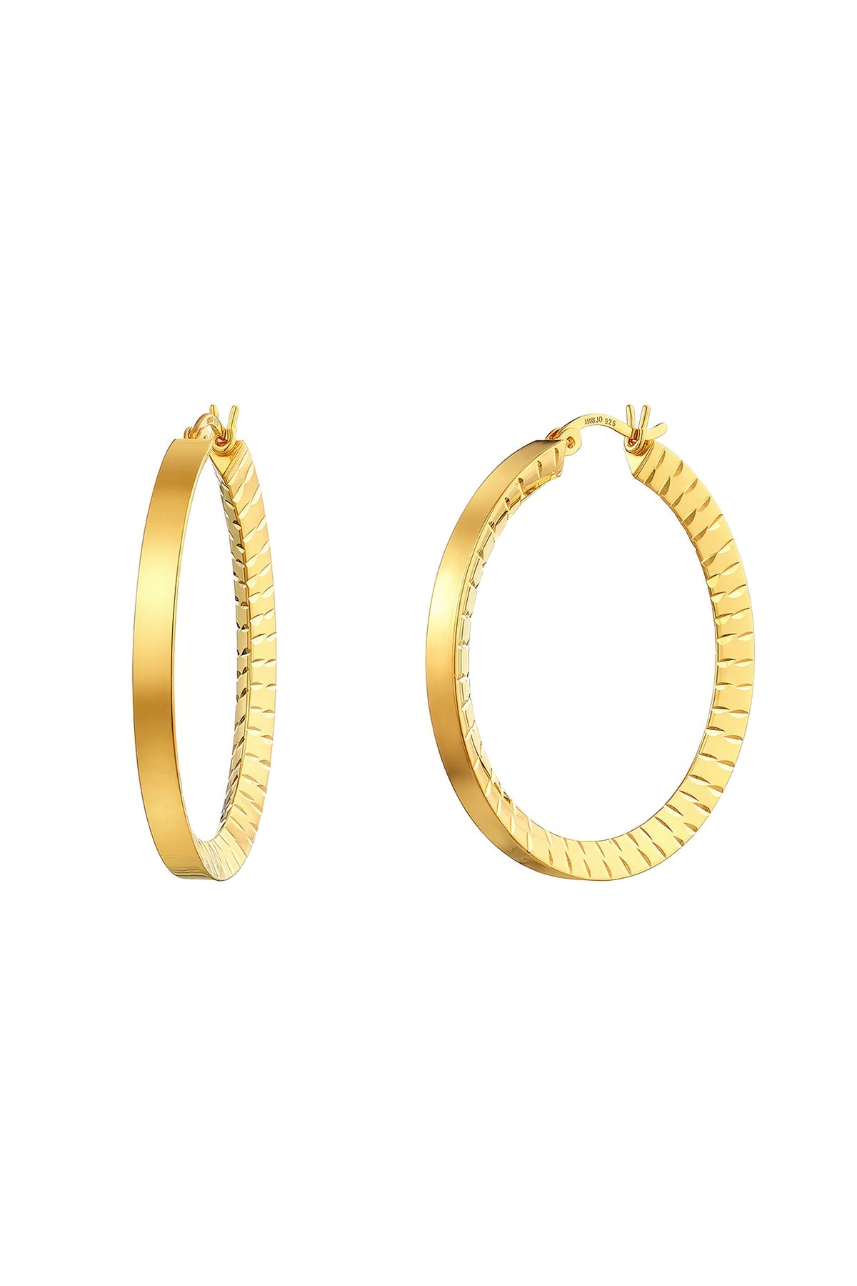 Gold Plated Tapered Ridges Large Hoop Earrings In Sterling Silver