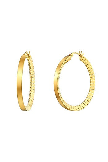 Gold Plated Tapered Ridges Large Hoop Earrings In Sterling Silver