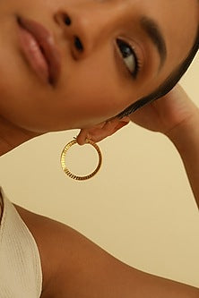 Gold Plated Tapered Ridges Large Hoop Earrings In Sterling Silver