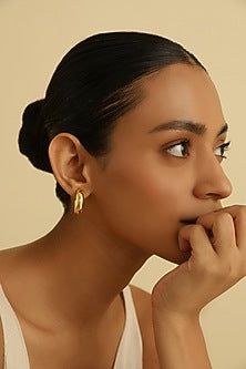 Gold Plated Medium Hoop Earrings In Sterling Silver