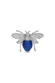 White Rhodium Finish Zircon & Sapphire Spinel Stone Honey Bee Ring In Sterling Silver
