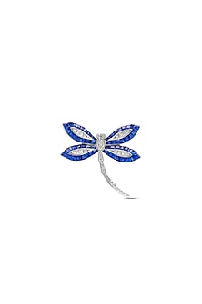 White Rhodium Finish Sapphire Spinel Stone Dragonfly Ring In Sterling Silver