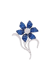 White Rhodium Finish CZ Celestial Petal Brooch In Sterling silver