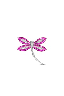 White Rhodium Finish Ruby Spinel Stone Dragonfly Ring In Sterling Silver