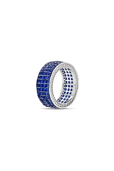 White Rhodium Finish Sapphire Stone Woodland Wonder Ring In Sterling Silver