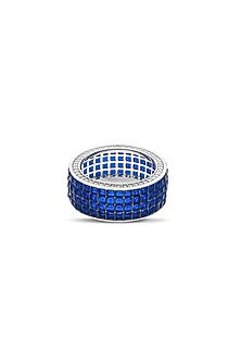 White Rhodium Finish Sapphire Stone Woodland Wonder Ring In Sterling Silver