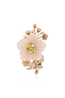 Rose Gold Finish Cubic Zirconia & Pink Onyx Brooch In Sterling Silver