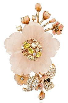 Rose Gold Finish Cubic Zirconia & Pink Onyx Brooch In Sterling Silver