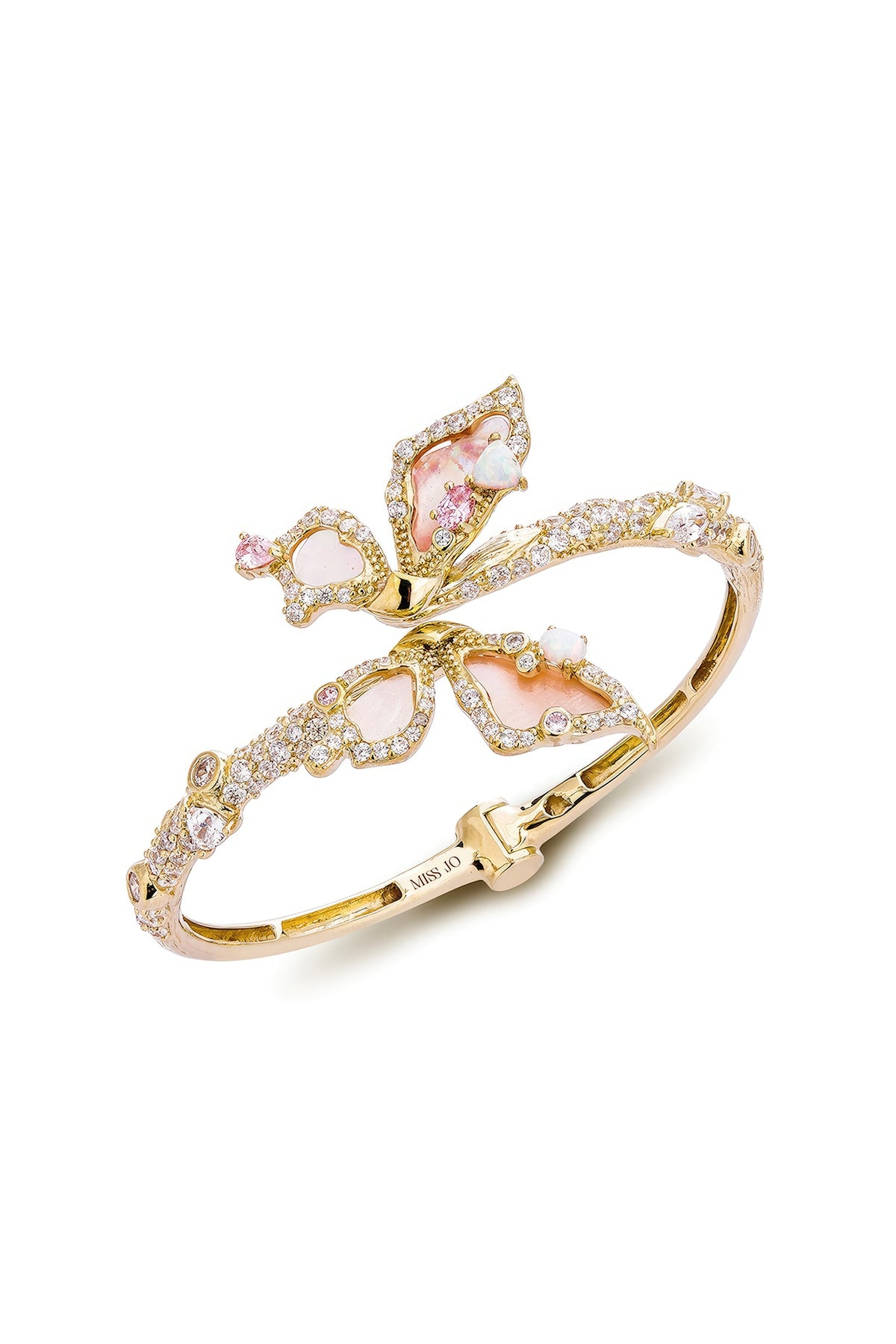 Gold Finish Pink Cubic Zirconia Cuff Bracelet In Sterling Silver