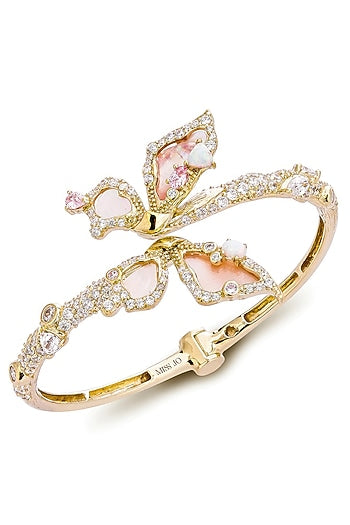 Gold Finish Pink Cubic Zirconia Cuff Bracelet In Sterling Silver