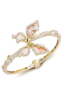 Gold Finish Pink Cubic Zirconia Cuff Bracelet In Sterling Silver