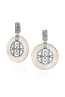 White Rhodium Finish Cubic Zirconia & Agate Stone Dangler Earrings In Sterling Silver