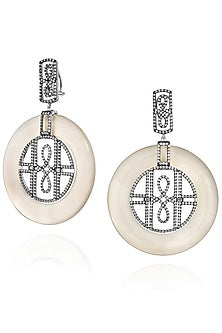 White Rhodium Finish Cubic Zirconia & Agate Stone Dangler Earrings In Sterling Silver