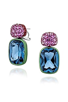 White Rhodium Finish Blue Semi-Precious Stone Dangler Earrings In Sterling Silver