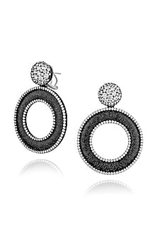 White Rhodium Finish Cubic Zirconia & White Stone Dangler Earrings In Sterling Silver
