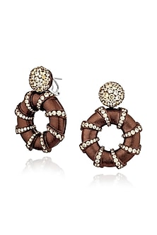 White Rhodium Finish Cubic Zirconia & Champagne Stone Hoop Earrings In Sterling Silver