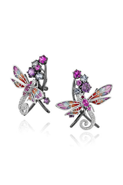 White Rhodium Finish Cubic Zirconia & Canary Stone Stud Earrings In Sterling Silver
