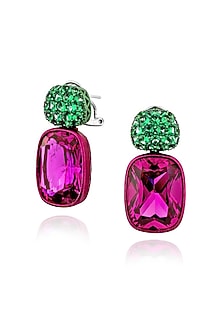 White Rhodium Finish Purple Semi-precious Stone Drop Earrings In Sterling Silver