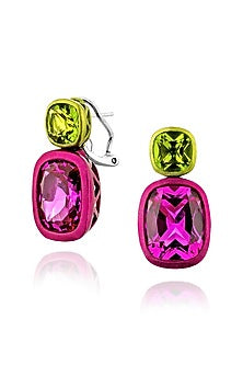 White Rhodium Finish Purple Semi-precious Stone Drop Earrings In Sterling Silver