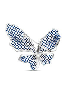 White Rhodium Finish Sapphire Blue Spinel Stone Butterfly Brooch In Sterling silver