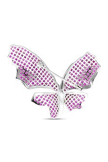 White Rhodium Finish Ruby Spinel Stone Butterfly Brooch In Sterling silver