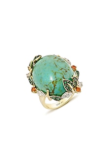 White Rhodium Finish Cubic Zirconia Crystal & Turquoise Stone Ring In Sterling Silver