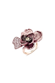Rose Gold Finish Cubic Zirconia & Pink Stone Floral Ring In Sterling Silver