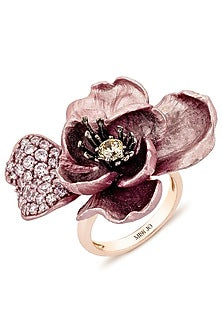 Rose Gold Finish Cubic Zirconia & Pink Stone Floral Ring In Sterling Silver