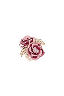 Rose Gold Finish Cubic Zirconia & Pink Stone Floral Ring In Sterling Silver