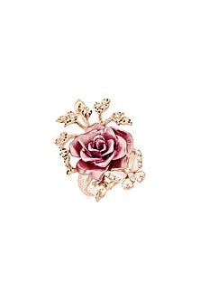Rose Gold Finish Cubic Zirconia & Pink Stone Floral Ring In Sterling Silver
