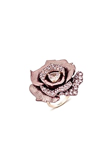 Rose Gold Finish Cubic Zirconia & Pink Stone Floral Ring In Sterling Silver