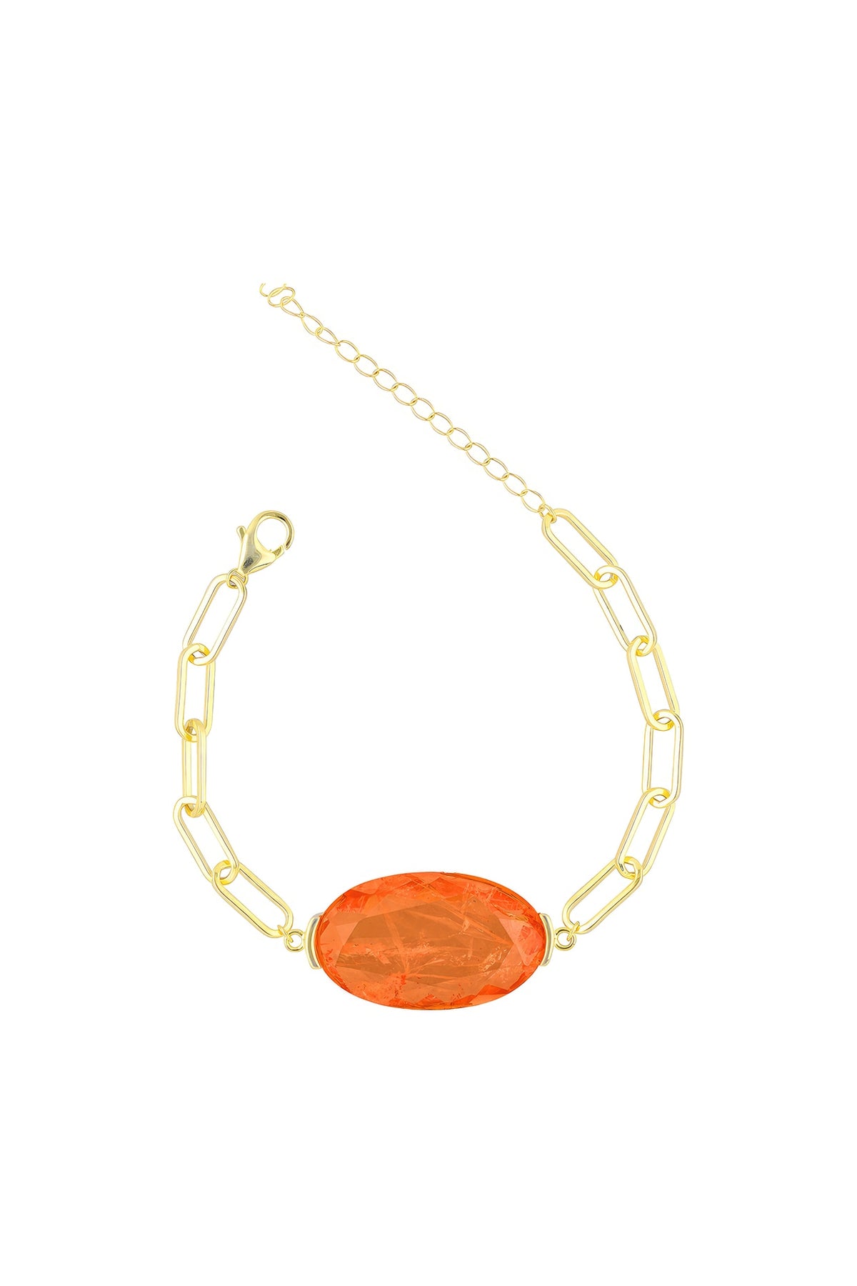Gold Finish Orange Natural Stone Adjustable Tennis Bracelet In Sterling Silver