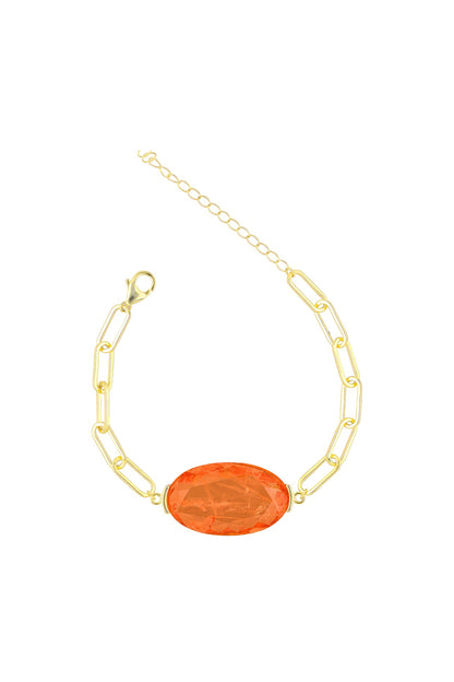 Gold Finish Orange Natural Stone Adjustable Tennis Bracelet In Sterling Silver