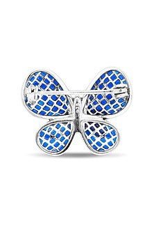 White Rhodium Finish Sapphire Spinel Stone Butterfly Brooch In Sterling Silver