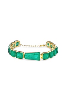 Gold Finish Emerald Green Moonstone Adjustable Tennis Bracelet In Sterling Silver