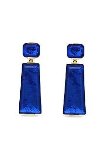 Gold Finish Dark Blue Moon Stone Dangler Earrings In Sterling Silver